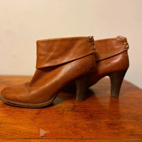 Brown Leather Ankle Booties convertible heeled boots lace up Bronx EU 39